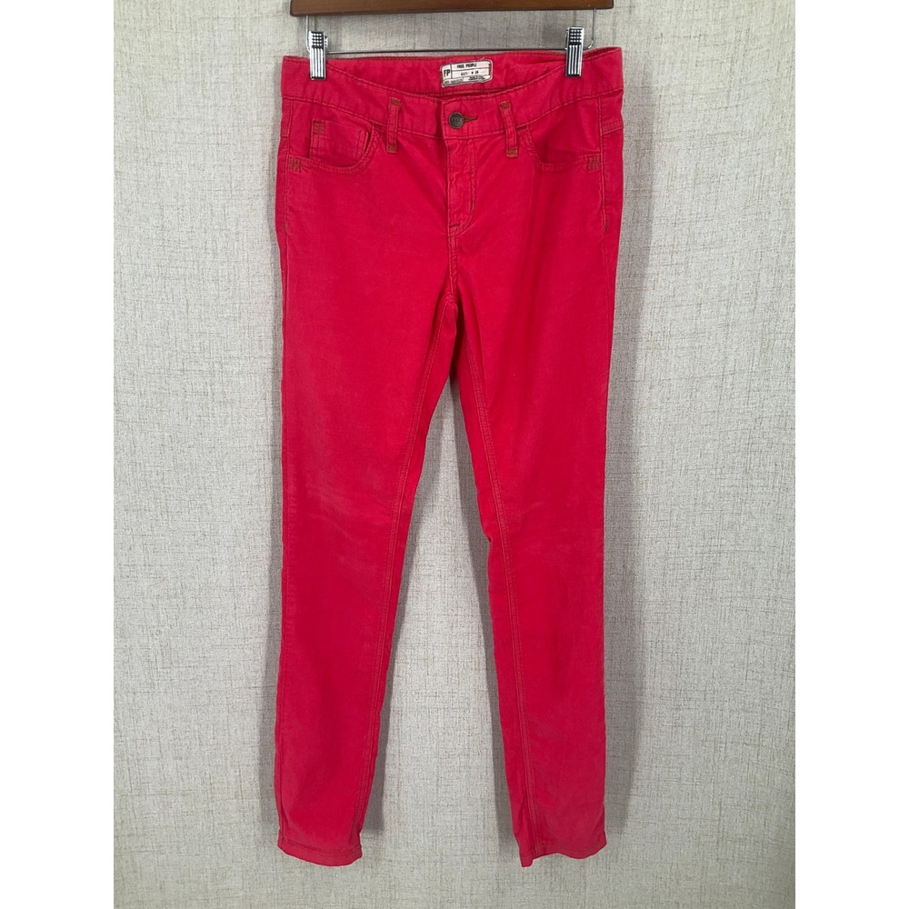 Free People Corduroy Jeans Women 28 Pink Red Cotton Boho Slim Pants Indie